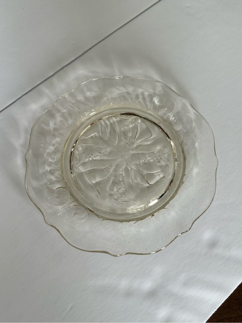 Vintage McKee Rock Crystal Yellowish Scalloped Edge Side Plates